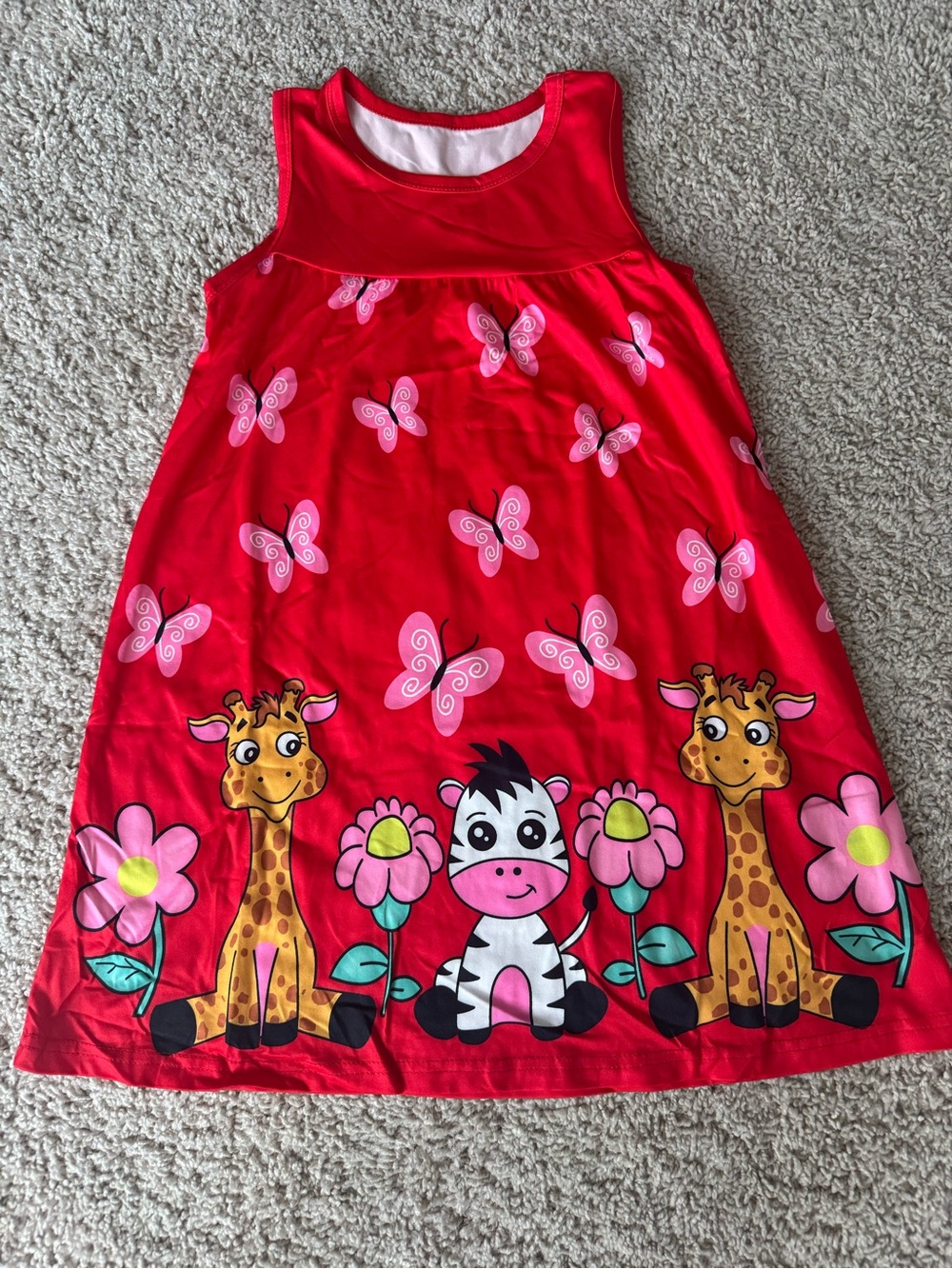 2 dresses 
Red Girls Dress with Cute Giraffe & Zebra Print